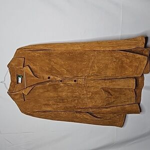 Harari leather soft suede tan pockets pull over collared warm heavy jacket sz M
